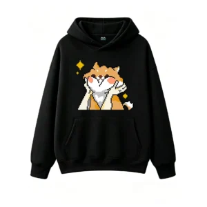 主图_1 Buzo con Capucha Algodón Estampado Pixel Art Fox Diseño Casual Premium