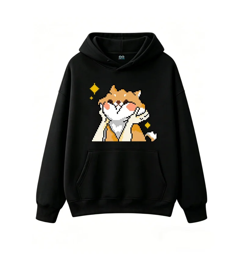 Buzo con Capucha Algodón Estampado Pixel Art Fox Diseño Casual Premium