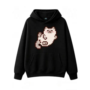 主图_1 Buzo con Capucha Algodón Estampado Gato Pixel Art Kawaii Gamer Premium