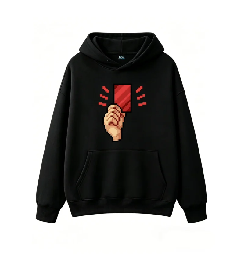 Buzo con Capucha Algodón Estampado Pixel Art Tarjeta Roja Casual Trend