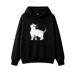 主图_1 Buzo con Capucha Algodón Estampado Gato Flores Premium Casual Trendy