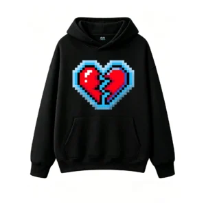 主图_1 Buzo con Capucha Algodón Estampado Corazón Pixel Art Diseño Original