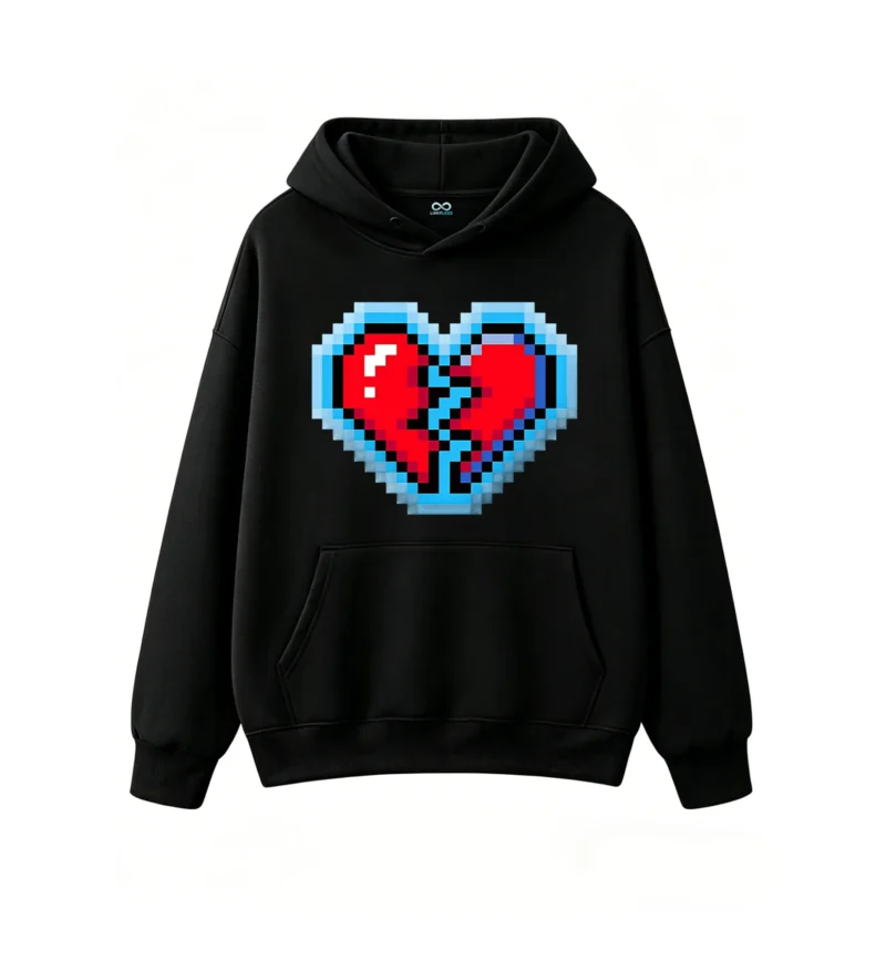主图_1 Buzo con Capucha Algodón Estampado Corazón Pixel Art Diseño Original