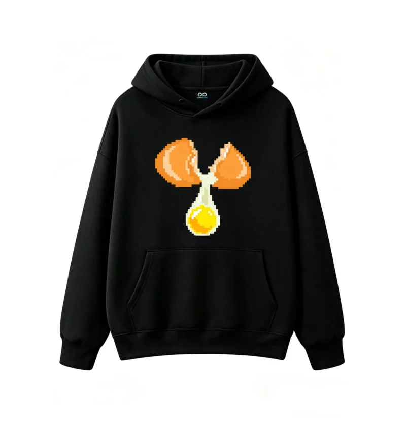Buzo con Capucha Algodón Huevo Pixel Art Diseño Gamer Casual Premium