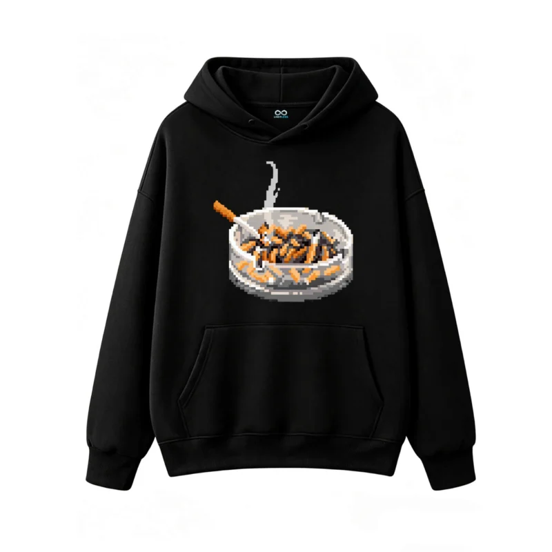 Buzo con Capucha Algodón Estampado Pixel Art Diseño Cenicero Premium