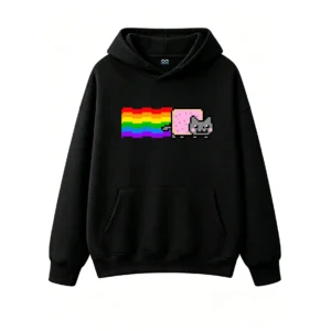 主图_1 Buzo con Capucha Algodón Estampado Nyan Cat Arcoíris Pixel Art Premium