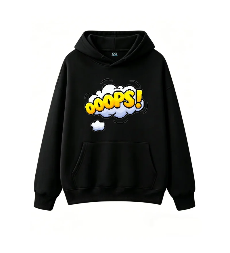 Buzo con Capucha Algodón Estampado Pixel Art Diseño Oops Gamer Trendy