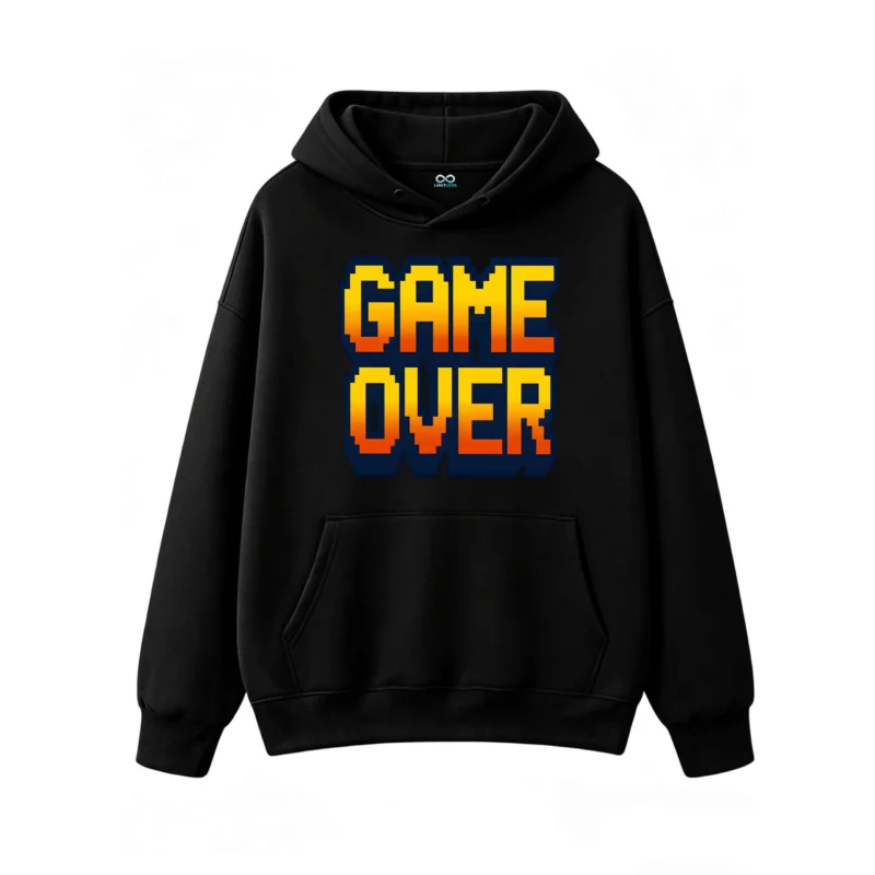 主图_1 Buzo con Capucha Algodón Estampado Game Over Pixel Gamer Calidad Prem