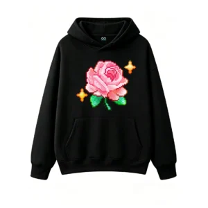 主图_1 Buzo con Capucha Algodón Estampado Rosa Pixel Art Diseño Aesthetic