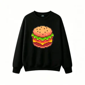 主图_1 Buzo cuello redondo Algodón Estampado Hamburguesa Pixel Art Gamer Casual