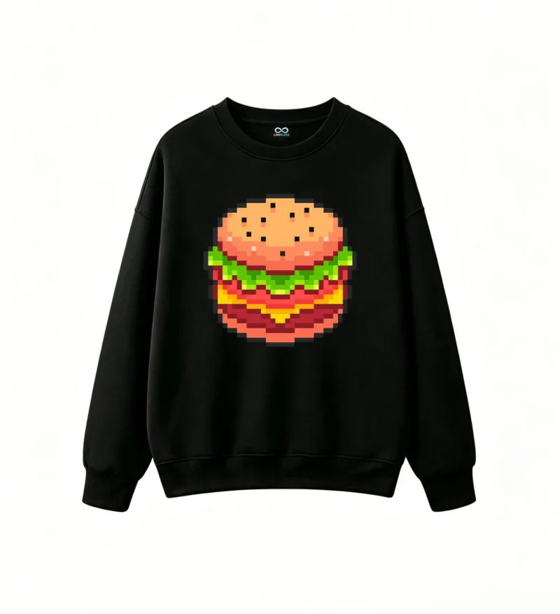 Buzo cuello redondo Algodón Estampado Hamburguesa Pixel Art Gamer Casual