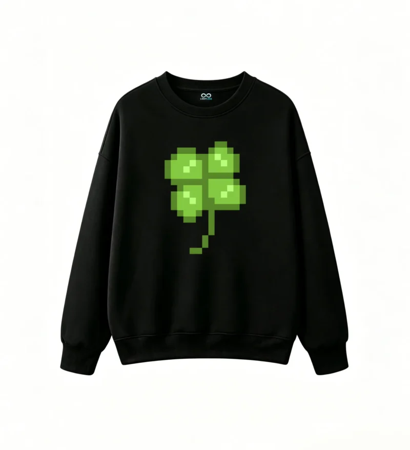 主图_1 Buzo cuello redondo Algodón Estampado Trébol 8-bit Pixel Art Premium