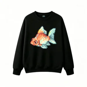 主图_1 Buzo cuello redondo Algodón Estampado Pez Pixel Art Diseño Retro Casual