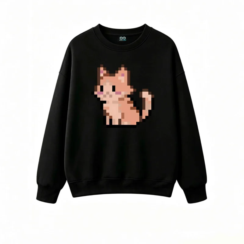 Buzo cuello redondo Algodón Estampado Gato Pixel Art Kawaii Urbano Trend