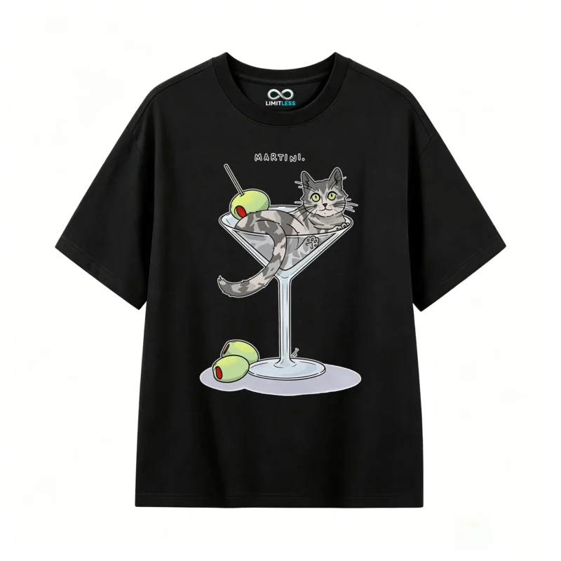 Remera Algodón Estampado Gato Martini Diseño Original Full