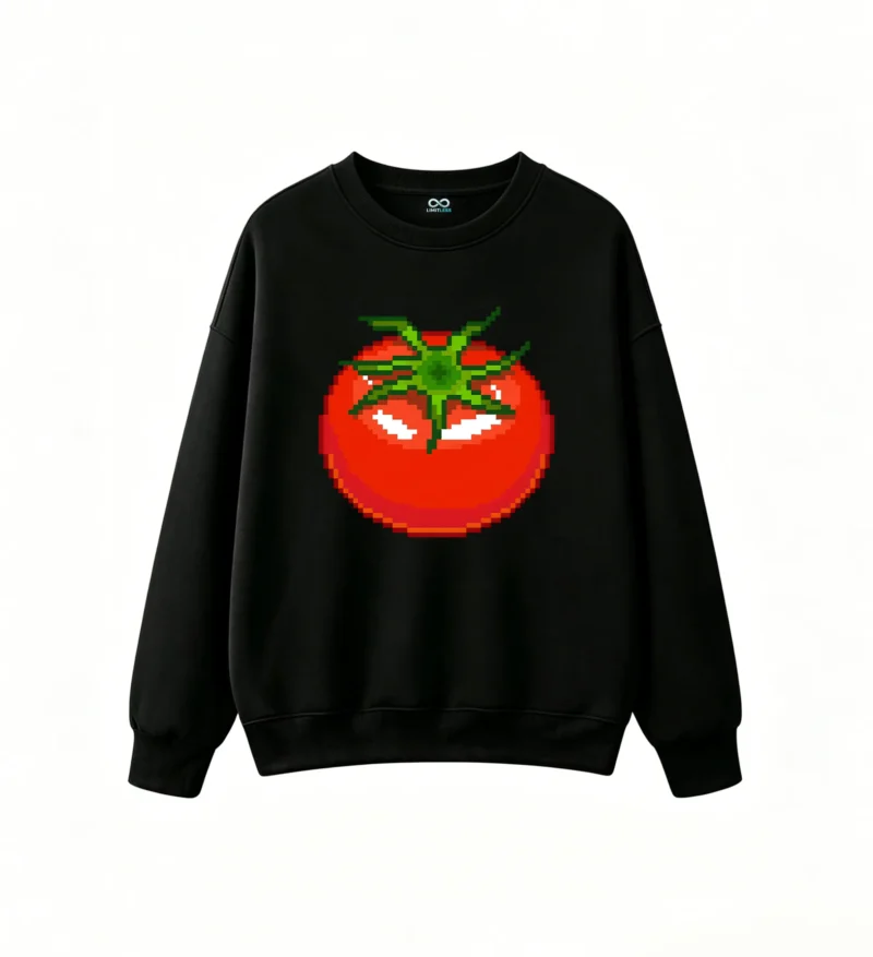 Buzo cuello redondo Algodón Estampado Pixel Art Tomate Diseño Retro Casual