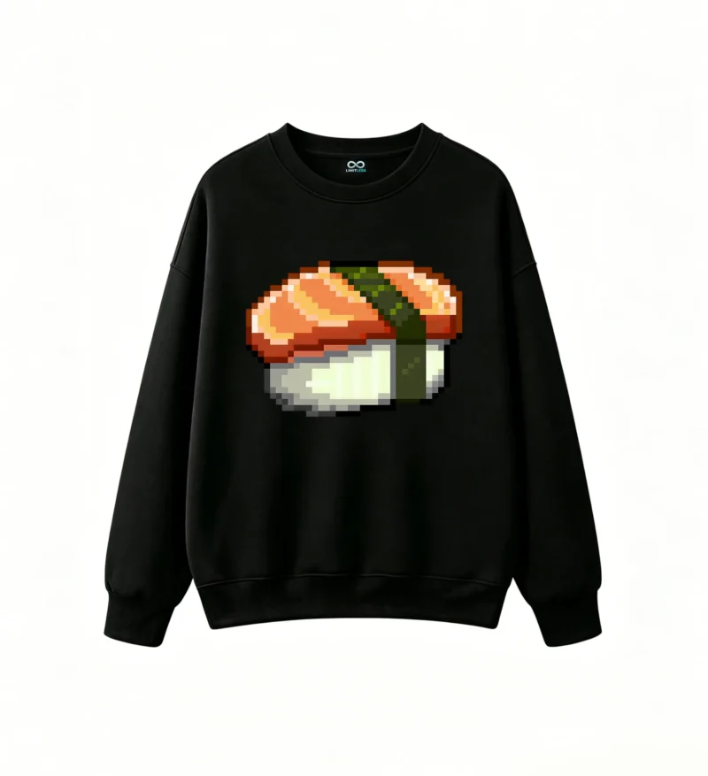Buzo cuello redondo Algodón Estampado Sushi Pixel Art Diseño Gamer Casual