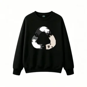 主图_1 Buzo cuello redondo Algodón Estampado Gatos Pixel Art Casual Premium