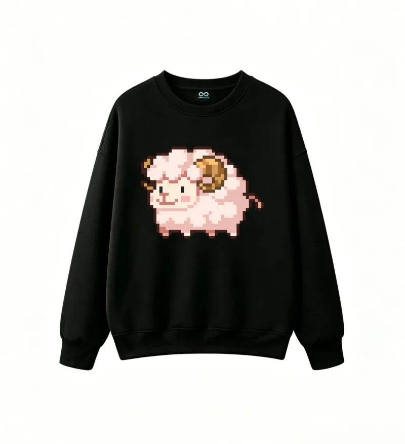 Buzo cuello redondo Algodón Estampado Oveja Pixel Art Diseño Kawaii Trend