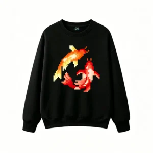 主图_1 Buzo cuello redondo Algodón Estampado Peces Koi Pixel Art Estilo Japonés