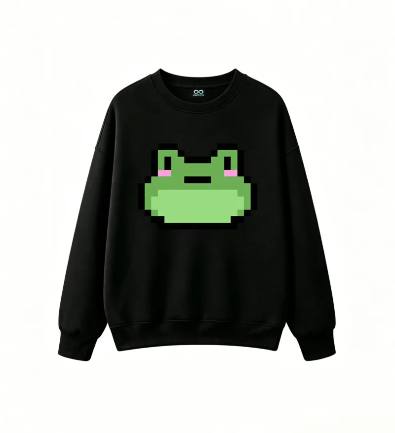 Buzo cuello redondo Algodón Estampado Pixel Rana Kawaii Diseño Urbano