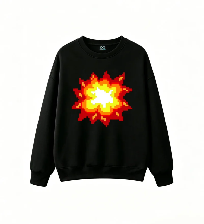 Buzo cuello redondo Algodón Estampado Pixel Art Explosión Diseño Urbano