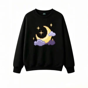 Buzo cuello redondo Algodón Estampado Pixel Art Luna Noche Vintage Top