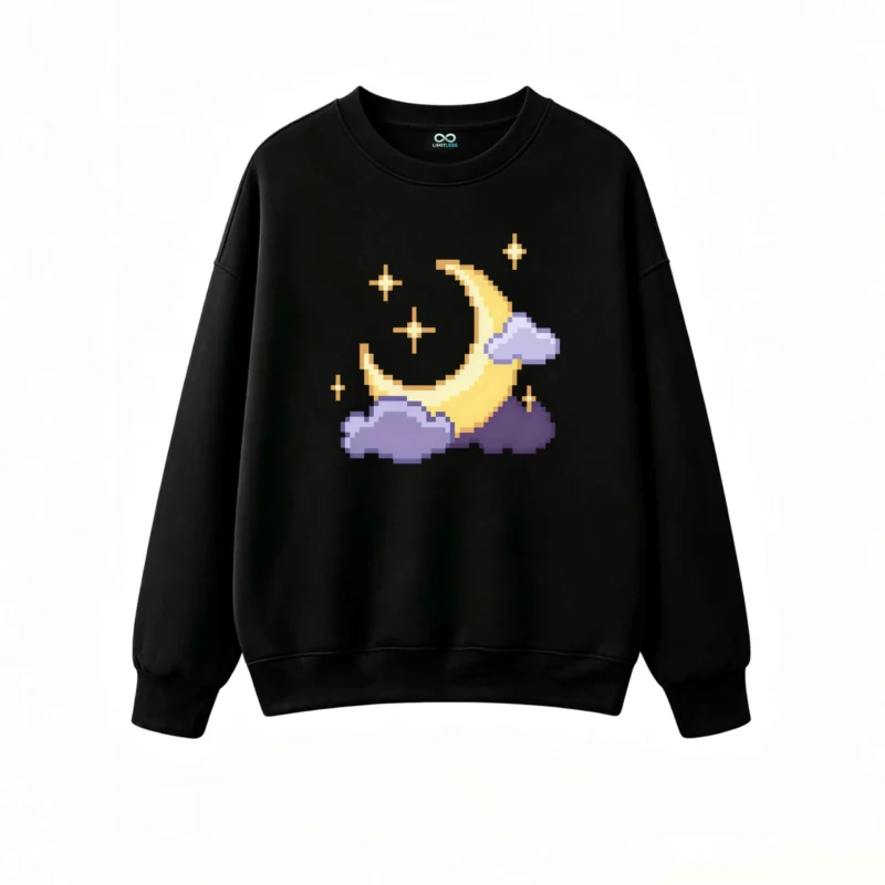 Buzo cuello redondo Algodón Estampado Pixel Art Luna Noche Vintage Top