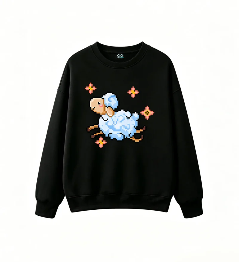 Buzo cuello redondo Algodón Estampado Oveja Pixel Art Diseño Kawaii