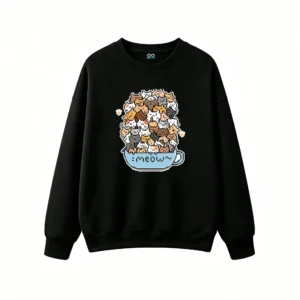 主图_1 Buzo cuello redondo Algodón Estampado Gatos Pixel Art Diseño Kawaii Oferta
