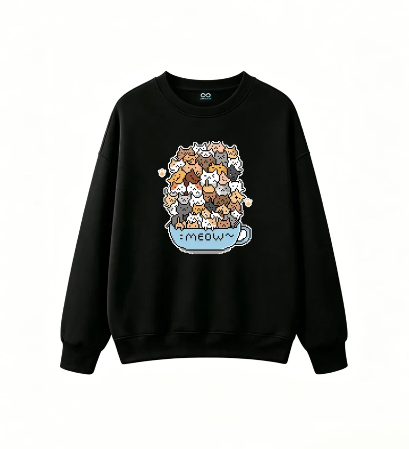 Buzo cuello redondo Algodón Estampado Gatos Pixel Art Diseño Kawaii Oferta