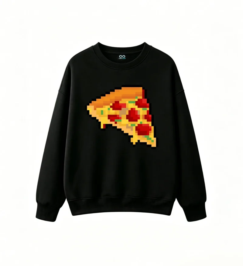 Buzo cuello redondo Algodón Estampado Pizza Pixel Art Diseño Casual Gamer