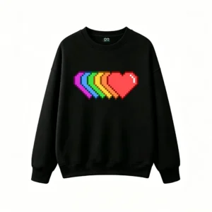 主图_1 Buzo cuello redondo Algodón Estampado Corazón Pixel Retro Moda Premium