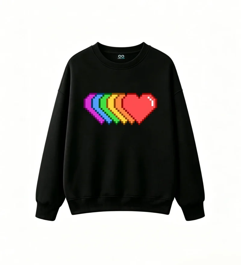 主图_1 Buzo cuello redondo Algodón Estampado Corazón Pixel Retro Moda Premium