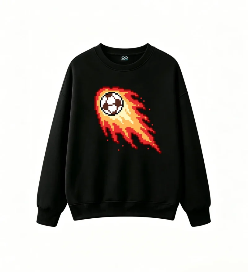 Buzo cuello redondo Algodón Estampado Pixel Art Cometa Fuego Casual Premium