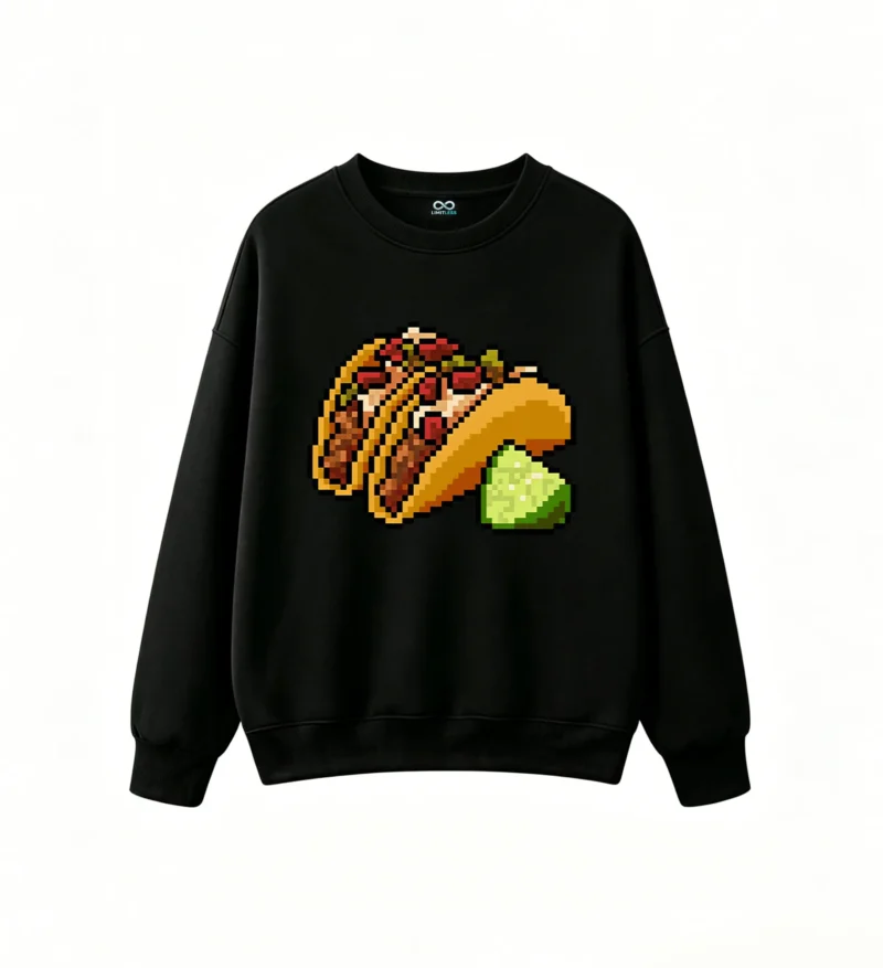 Buzo cuello redondo Algodón Estampado Tacos Pixel Art Diseño Original