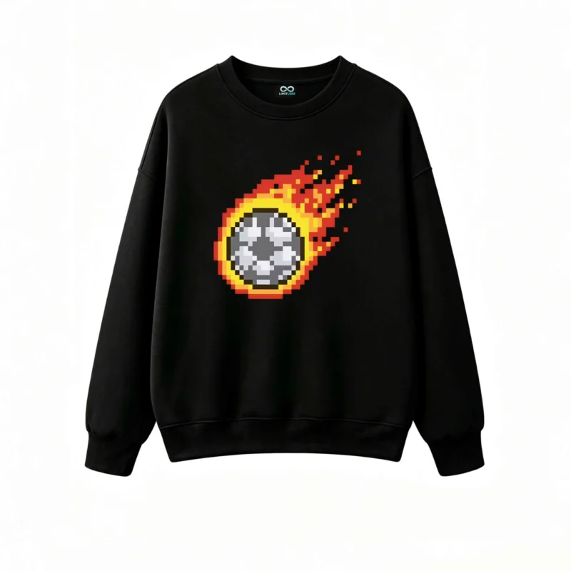 Buzo cuello redondo Algodón Estampa Pelota Pixel Art Diseño Fuego Premium