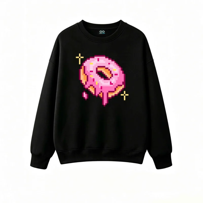 主图_1 Buzo cuello redondo Algodón Estampado Donut Pixel Art Diseño Casual Moda