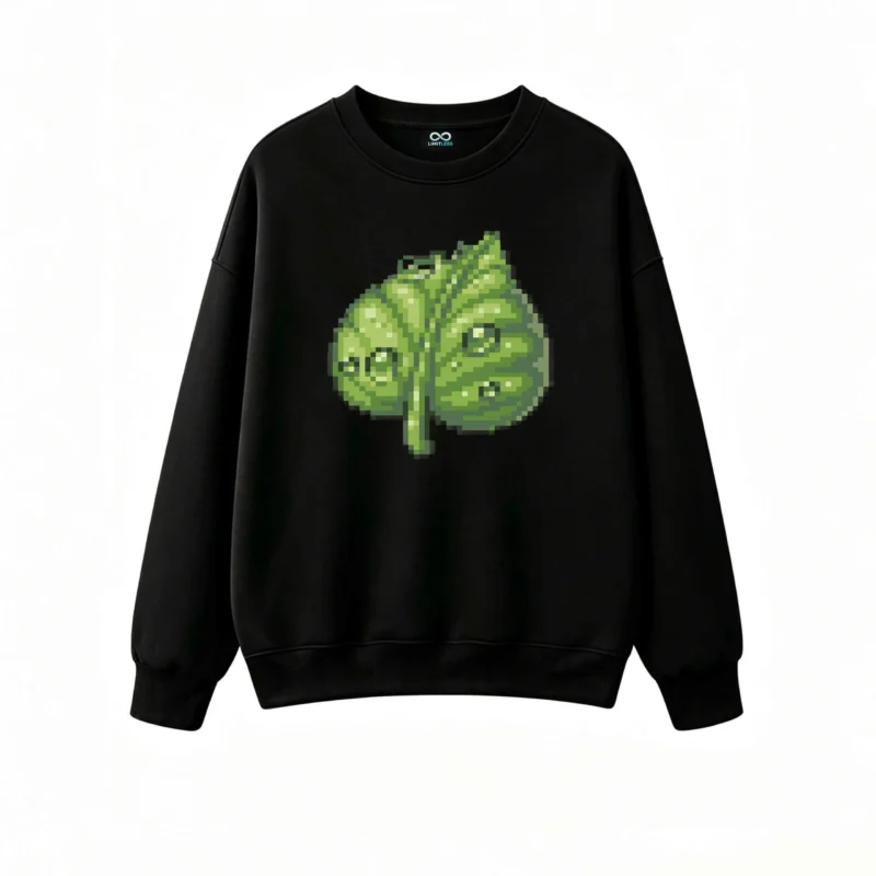 Buzo cuello redondo Algodón Estampado Hoja Pixel Art Diseño Casual Premium