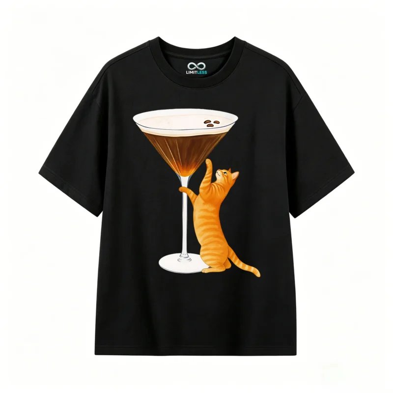 Remera Algodón Estampado Gato Café Espresso Premium Unisex