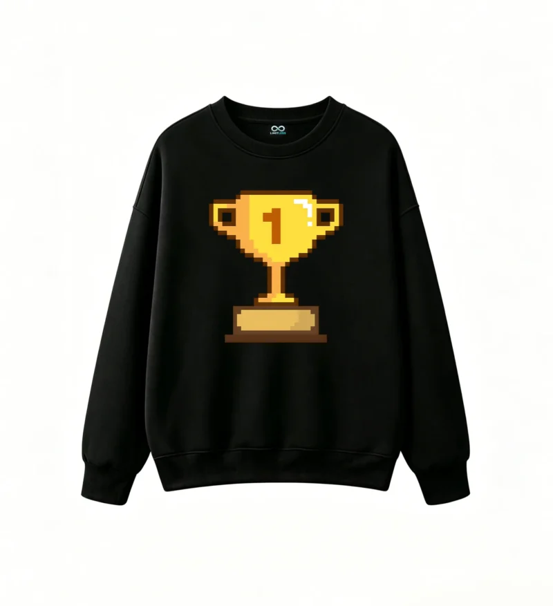 Buzo cuello redondo Algodón Estampado Pixel Art Trofeo Gamer Premium