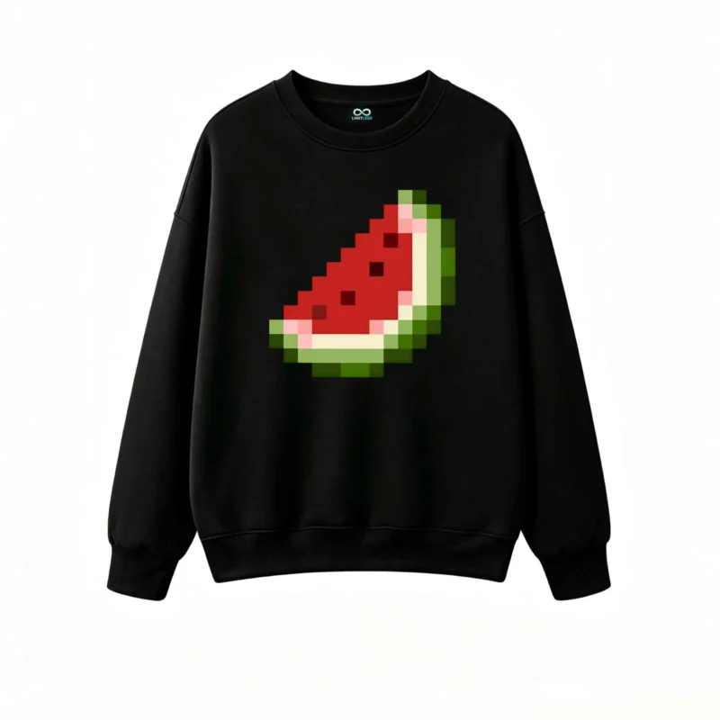 Buzo cuello redondo Algodón Estampado Sandía Pixel Art Casual Verano