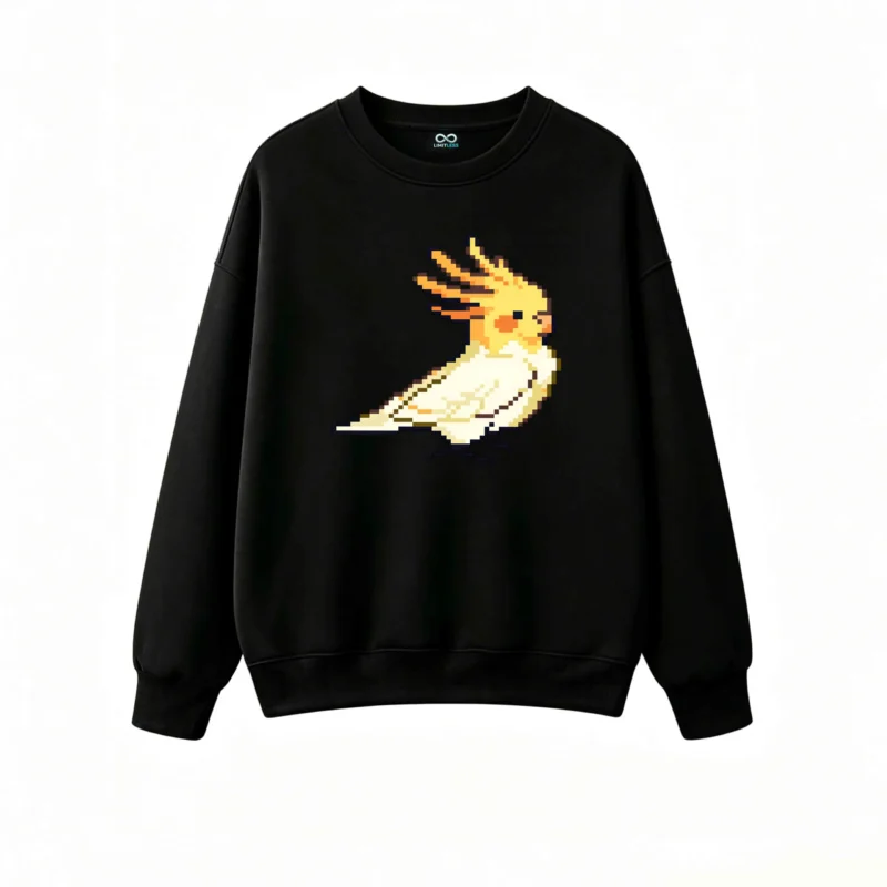 Buzo cuello redondo Algodón Estampado Cockatiel Pixel Art Diseño Casual