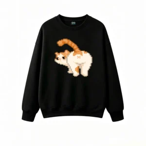 主图_1 Buzo cuello redondo Algodón Estampado Gato Pixel Art Diseño Divertido
