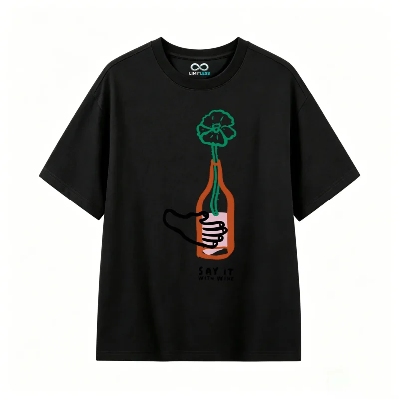 主图_1 Remera Algodón Estampada Diseño Botella Floral Minimalista