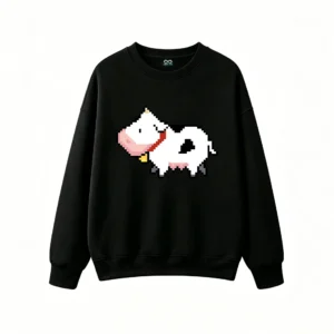 Buzo cuello redondo Algodón Estampado Vaca Pixel Art Estilo Kawaii Trend