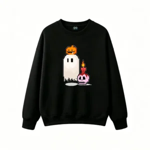 Buzo cuello redondo Algodón Estampado Pixel Art Halloween Fantasma Calavera