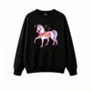 Buzo cuello redondo Algodón Estampado Caballo Pixel Art Estilo Y2K Moda