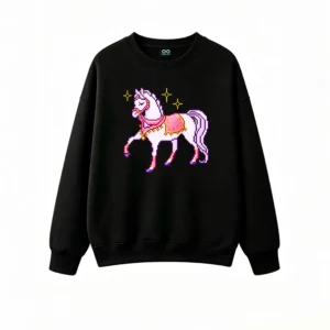主图_1 Buzo cuello redondo Algodón Estampado Caballo Pixel Art Estilo Y2K Moda