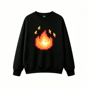 主图_1 Buzo cuello redondo Algodón Estampado Fuego Pixel Art Diseño Gamer Urbano
